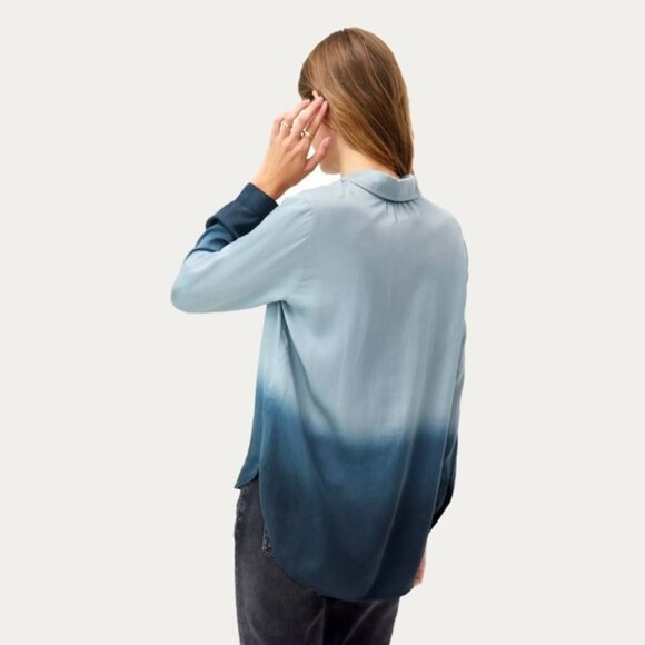Blue Anthropologie Cloth & Stone Dip Dyed Long Sleeve Buttondown Blouse (NWT) - Picture 4 of 5